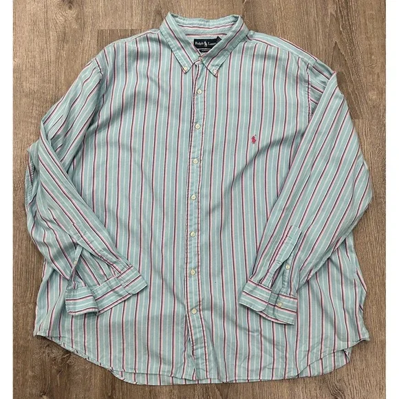 Ralph Lauren Shirt Men's 3XB Big Blue Pink Striped RL Classic Fit Pony Shirt - Picture 2 of 12